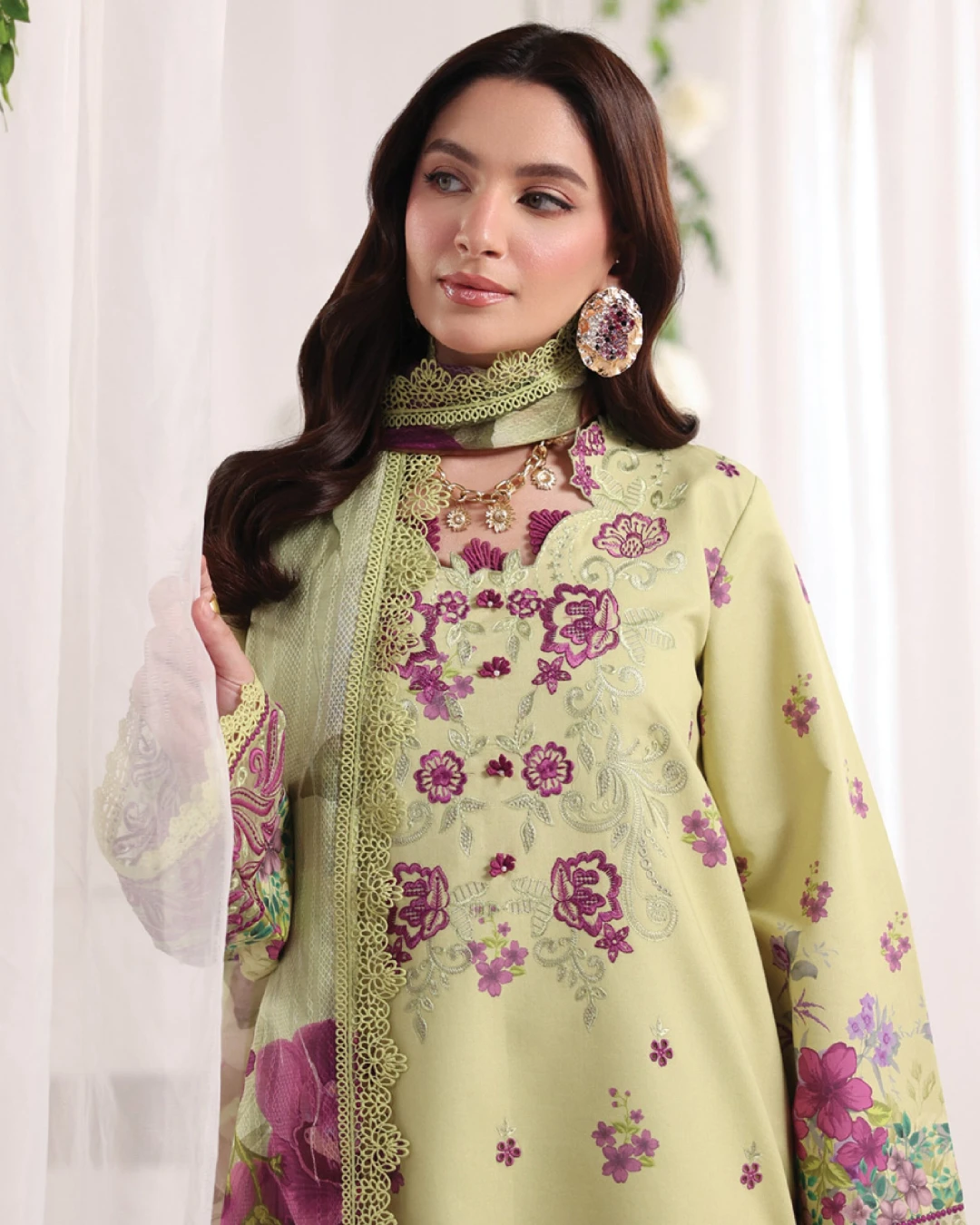 Elena Lime Blossom Luxury Embroidered Lawn Three-Piece Suit