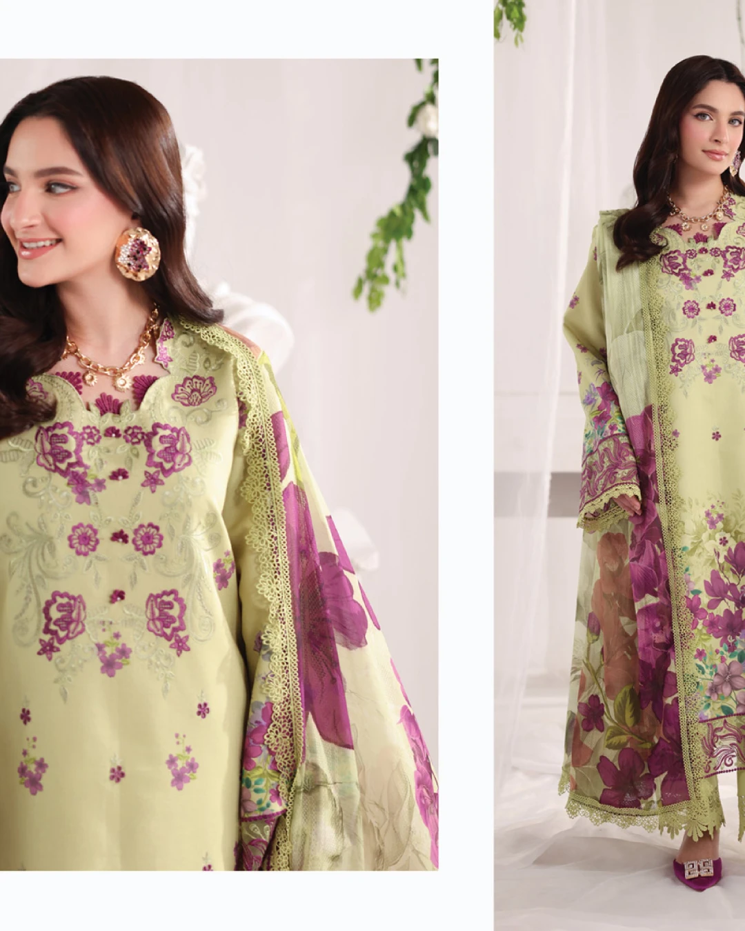 Elena Lime Blossom Luxury Embroidered Lawn Three-Piece Suit