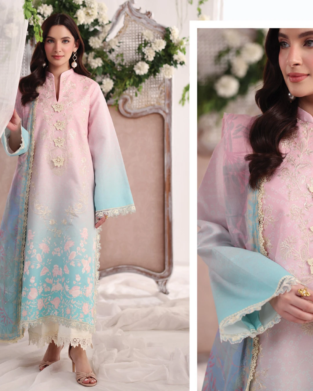 Serene Ombre Pastels Luxury Embroidered Lawn Three-Piece Suit