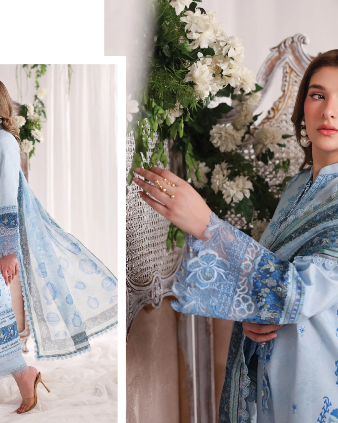 Ariana Powder Blue Luxury Embroidered Lawn Three-Piece Suit