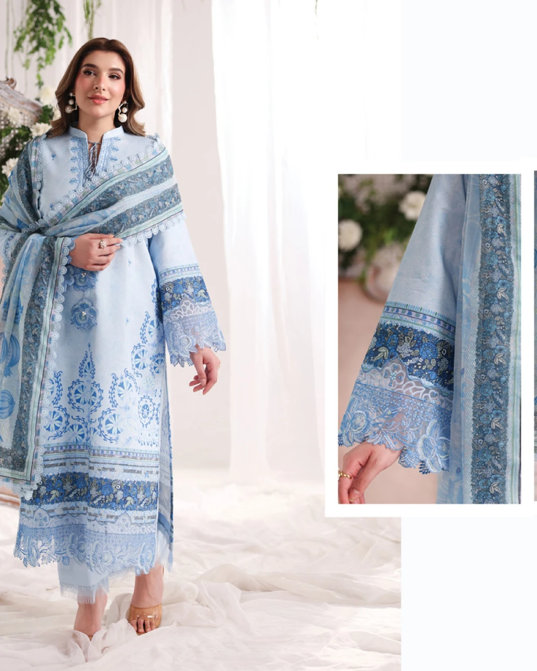 Ariana Powder Blue Luxury Embroidered Lawn Three-Piece Suit