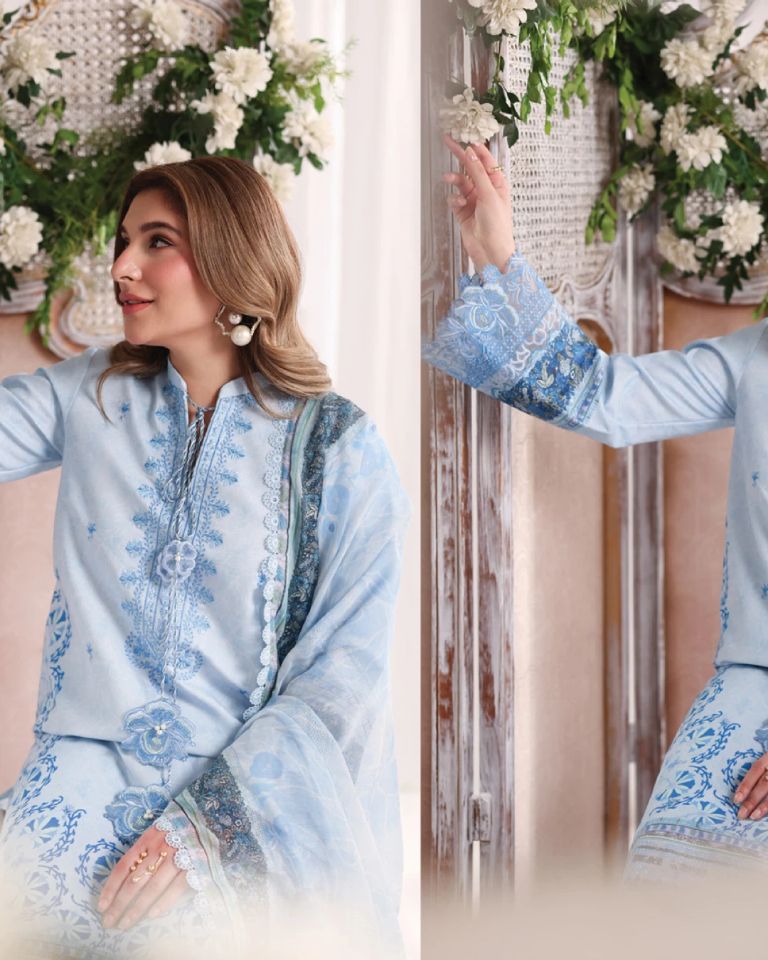 Ariana Powder Blue Luxury Embroidered Lawn Three-Piece Suit