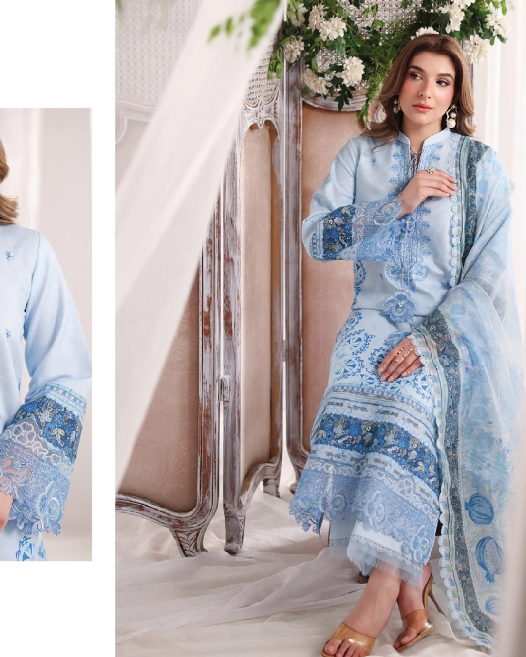 Ariana Powder Blue Luxury Embroidered Lawn Three-Piece Suit