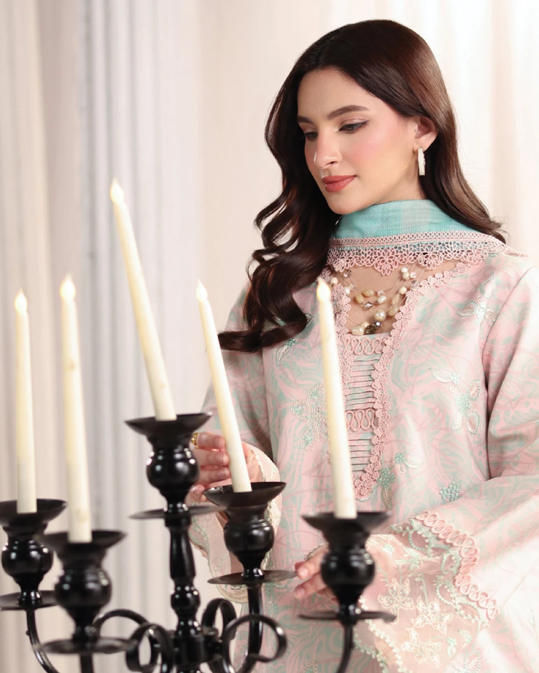 Emilia Pastel Blush Luxury Embroidered Lawn Three-Piece Suit