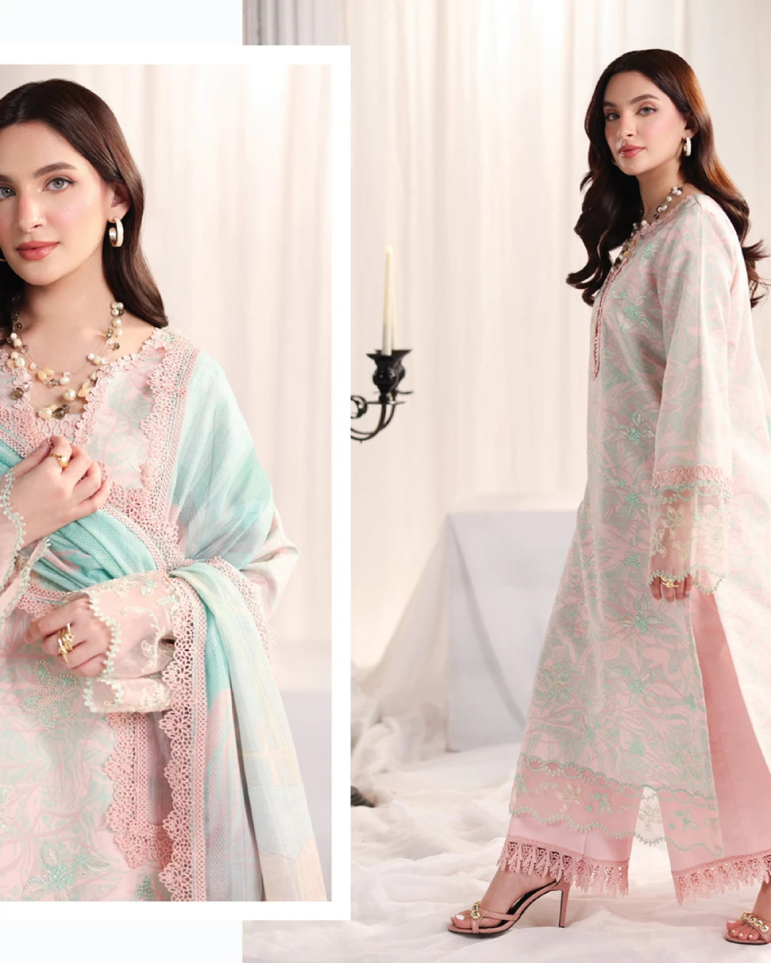 Emilia Pastel Blush Luxury Embroidered Lawn Three-Piece Suit
