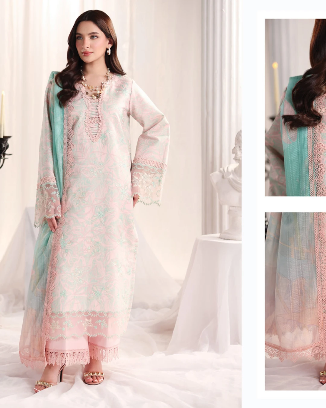 Emilia Pastel Blush Luxury Embroidered Lawn Three-Piece Suit