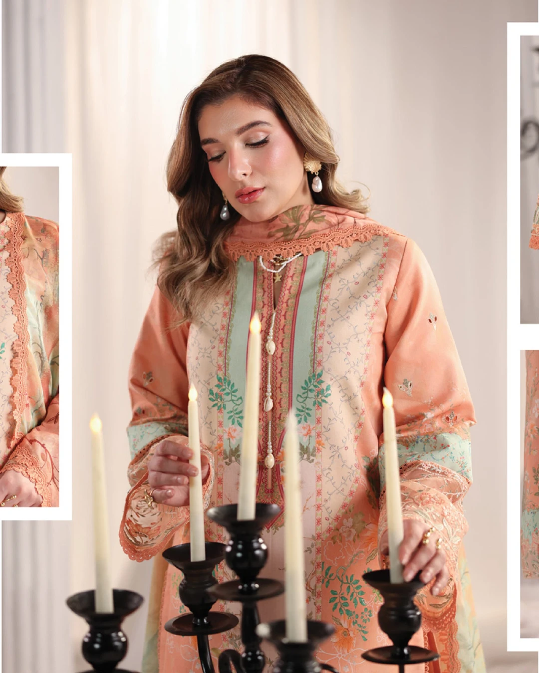Cecilia Sunset Peach Luxury Embroidered Lawn Three-Piece Suit