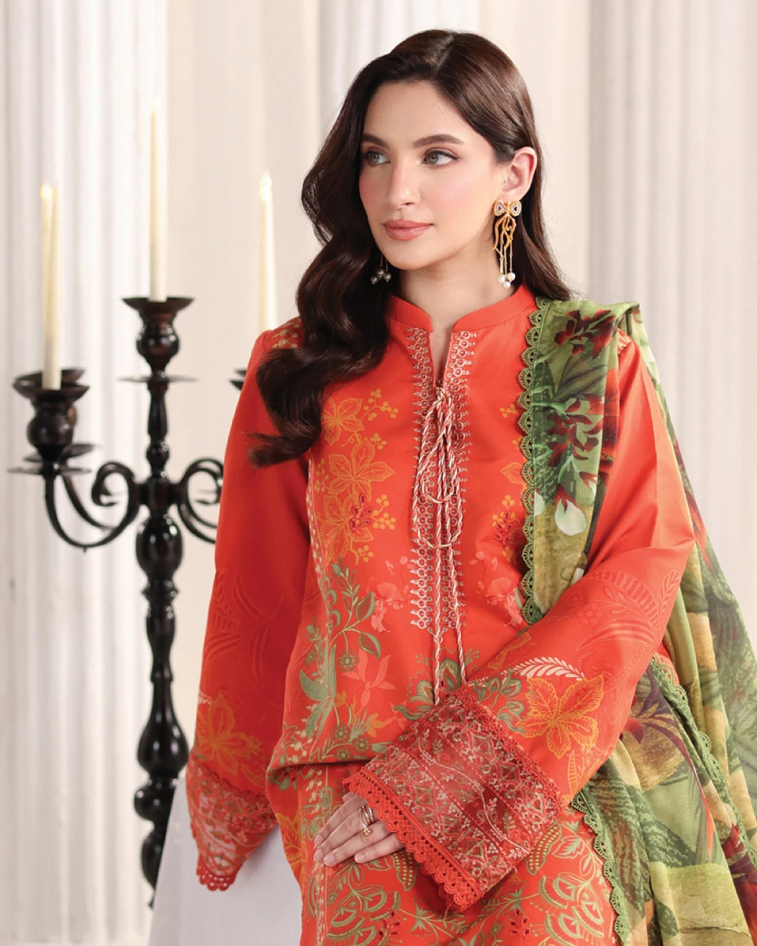 Seline Rust Terracotta Luxury Embroidered Lawn Three-Piece Suit