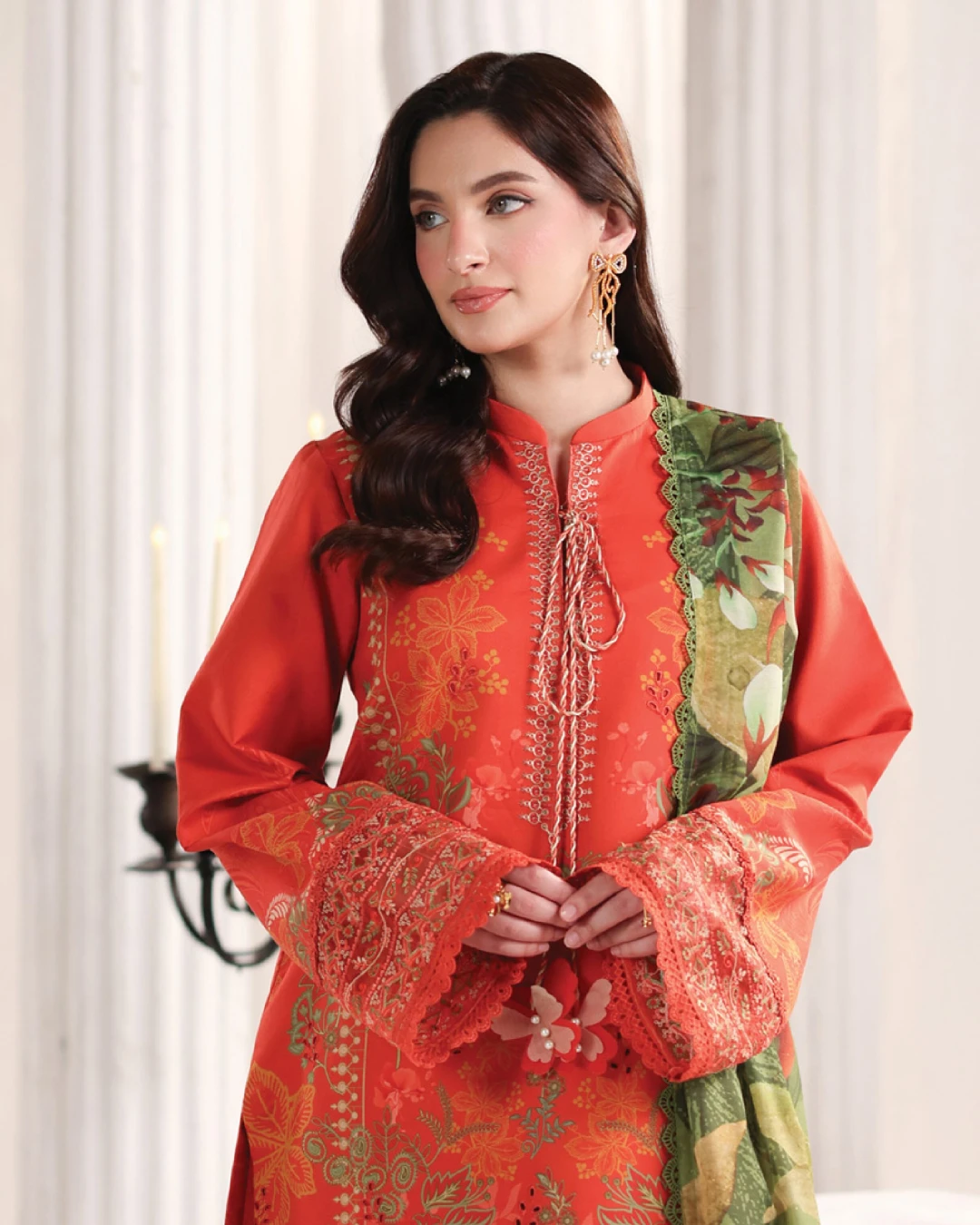 Seline Rust Terracotta Luxury Embroidered Lawn Three-Piece Suit