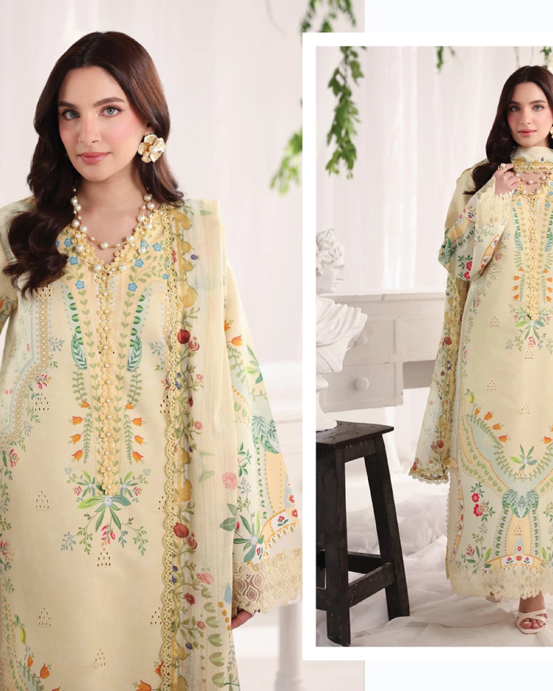 Georgia Soft Cream Luxury Embroidered Lawn Three-Piece Suit