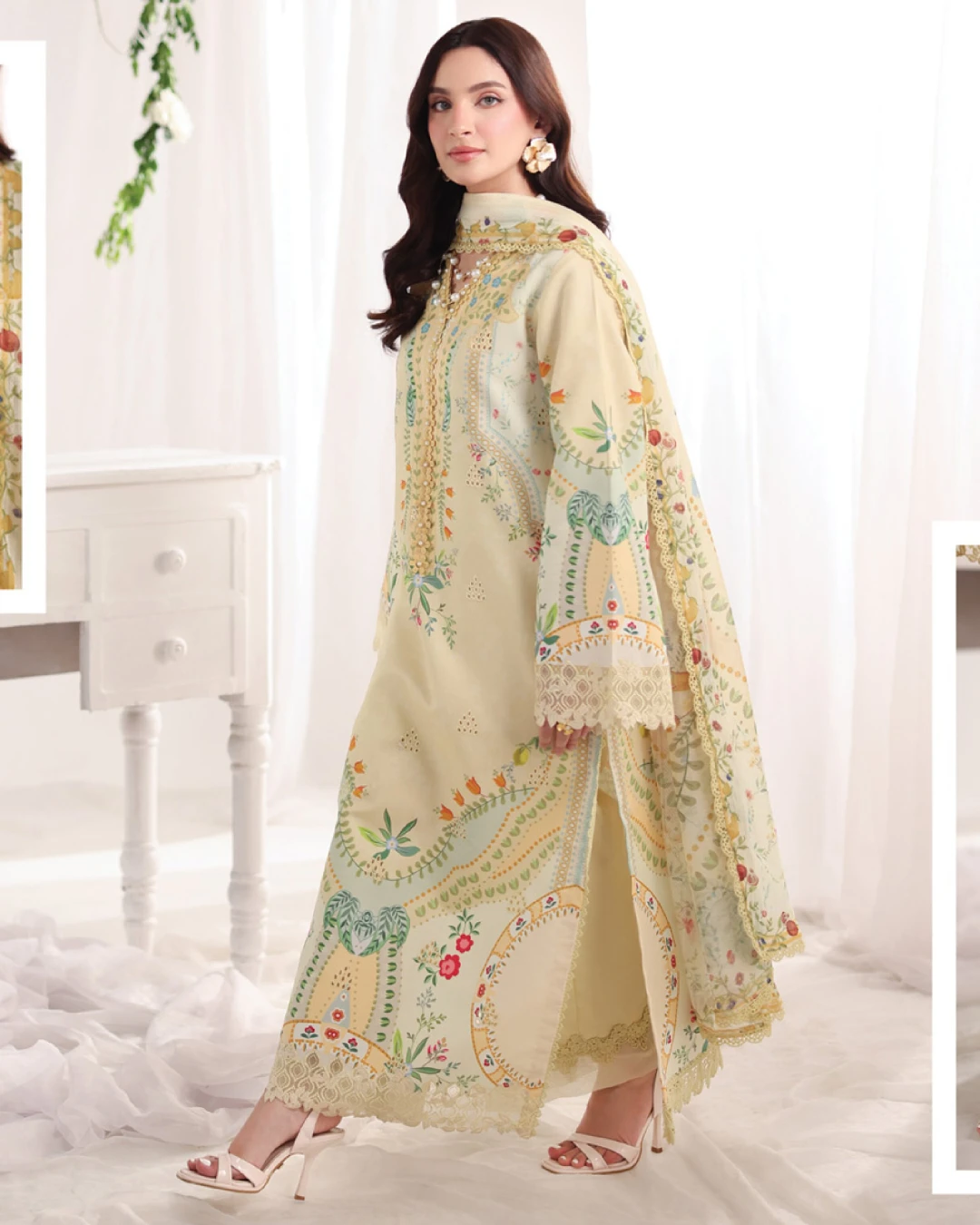 Georgia Soft Cream Luxury Embroidered Lawn Three-Piece Suit