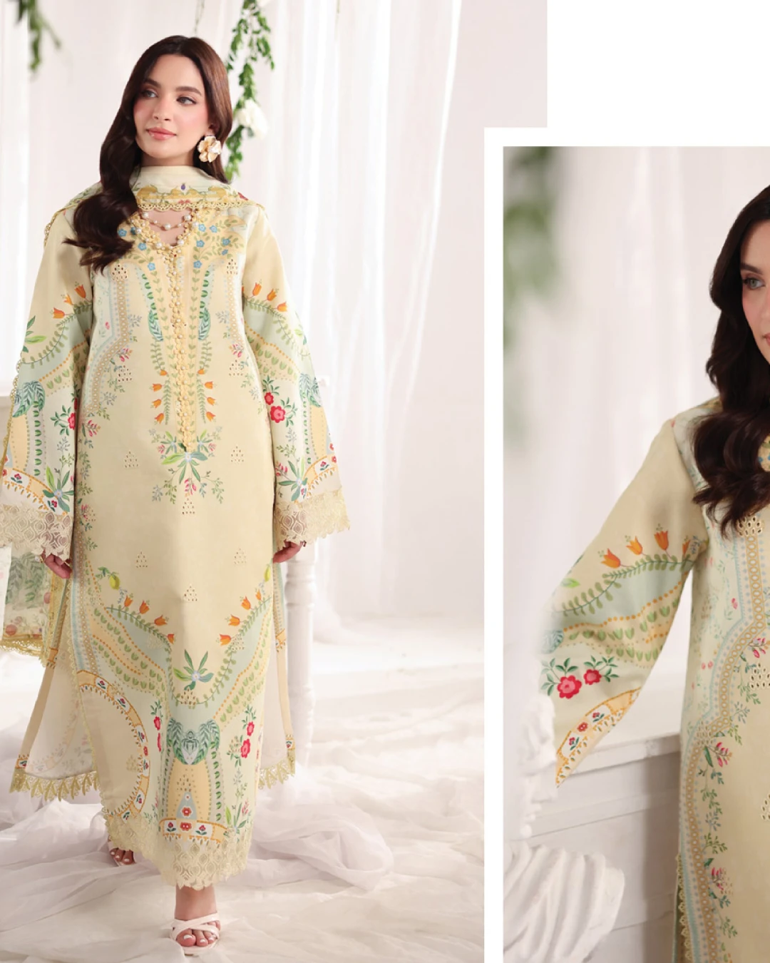 Georgia Soft Cream Luxury Embroidered Lawn Three-Piece Suit