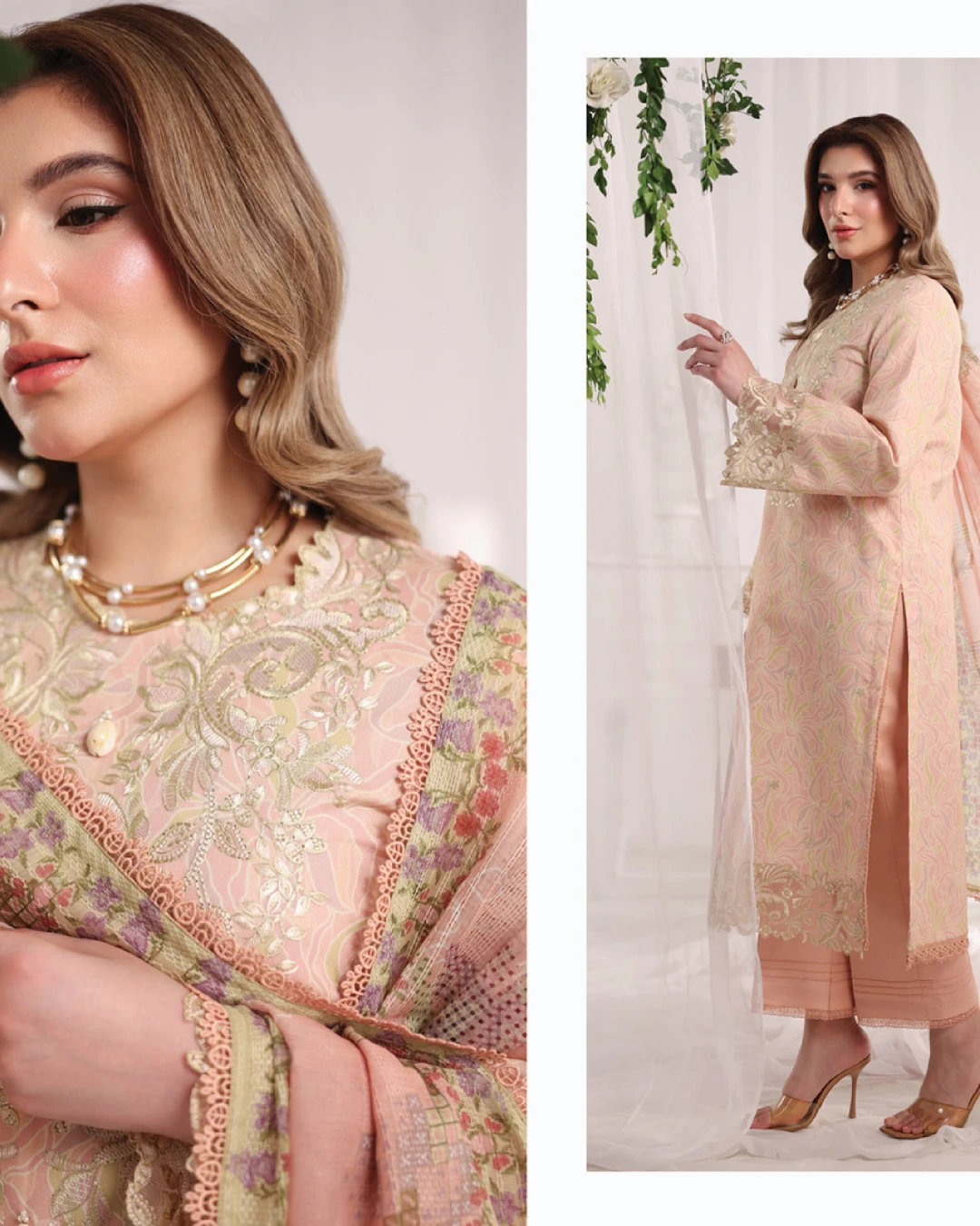 Gabriella Soft Peach Luxury Embroidered Lawn Three-Piece Suit