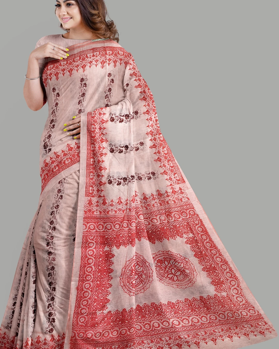 Half Silk Screen Print Saree (NY-06)