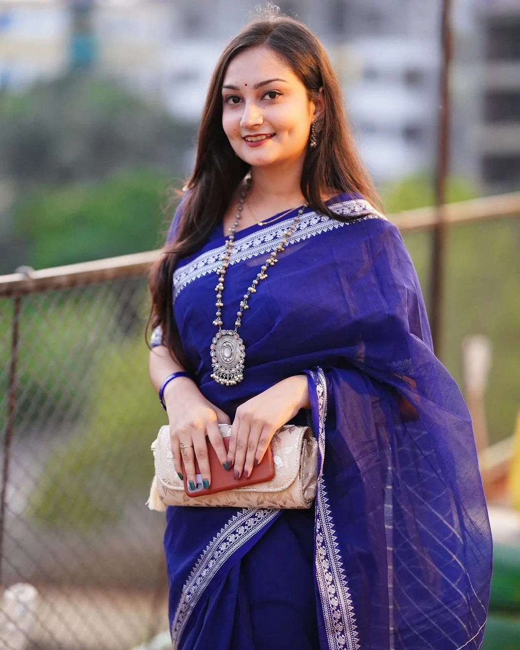 Sapphire Mirage Nakshi Border Half-Silk Saree