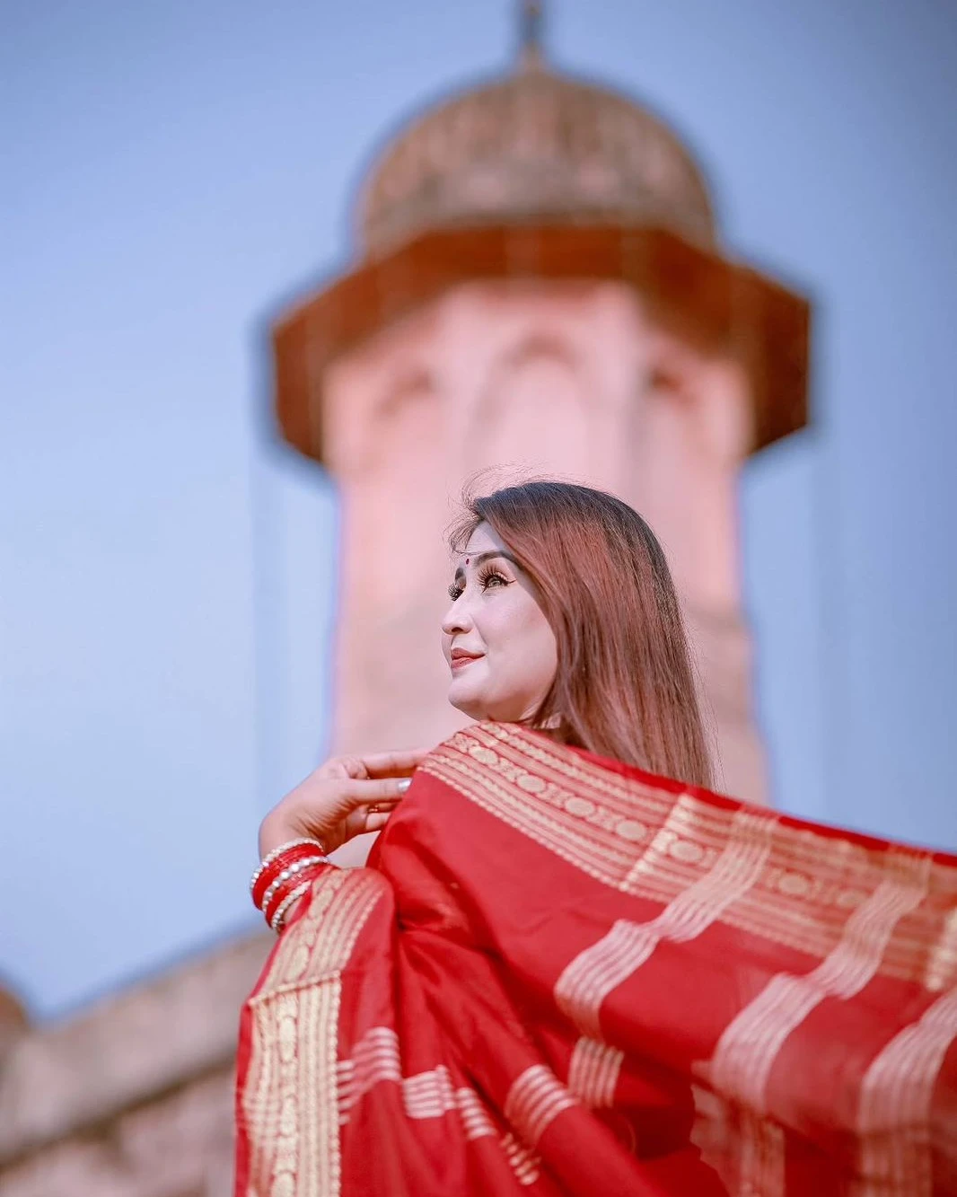 Crimson Charm Tangail Tat Nakshi Half-Silk Saree