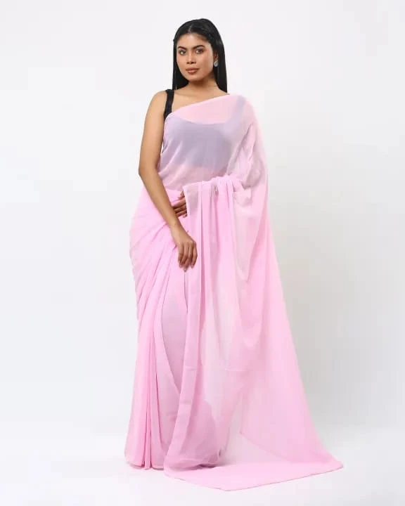 Pure Georgette Babypink Plain Saree For Women