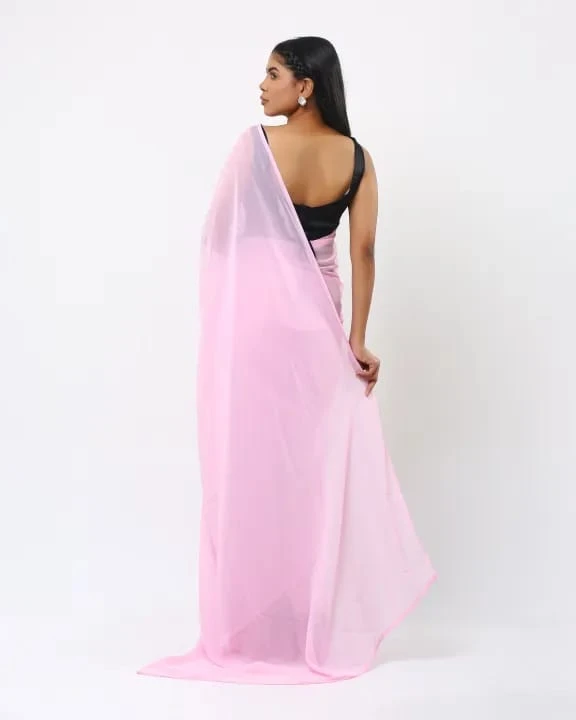 Pure Georgette Babypink Plain Saree For Women