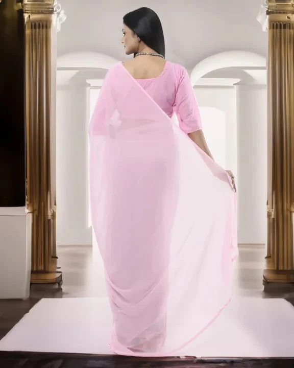 Pure Georgette Babypink Plain Saree For Women