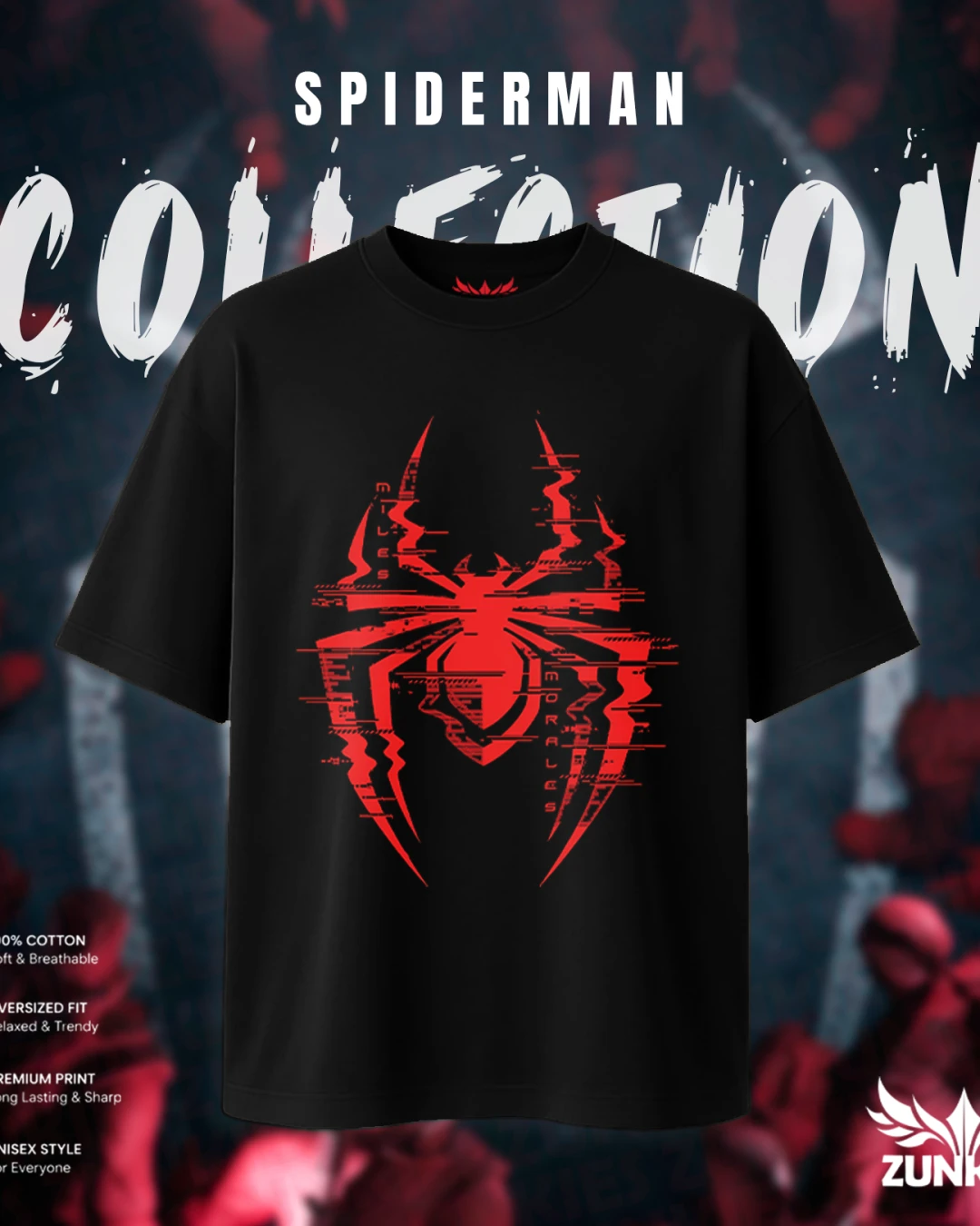 Miles Morales Red Glitch Spider Oversized Tee