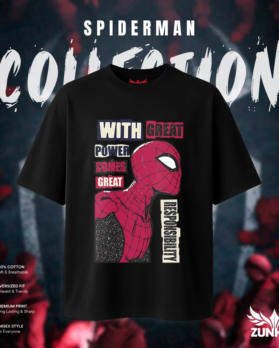 Spider-Man Great Responsibility Quote Oversized Tee