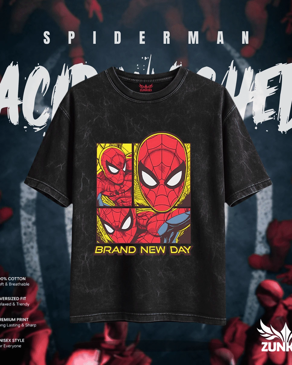 Spider-Man Brand New Day Multi-Panel Acid Wash Oversized Tee