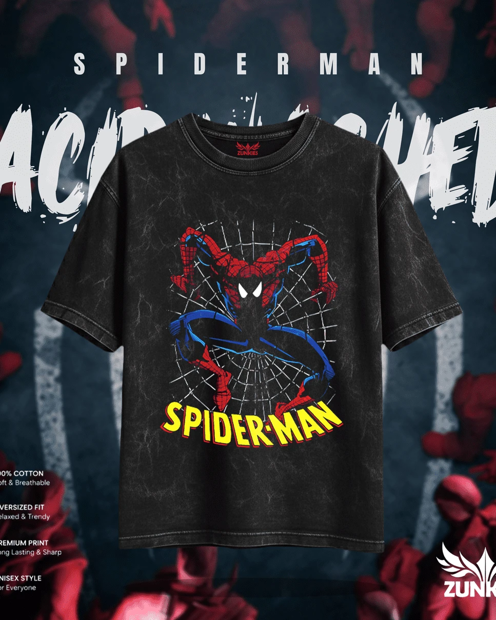 Spider-Man Retro Crouch Emblem Acid Wash Tee