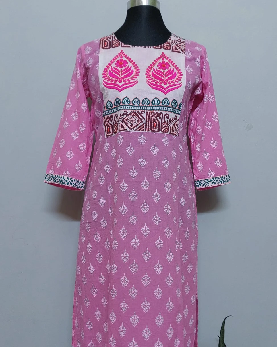 Blossom Pink Embroidered Yoke Cotton Kurti