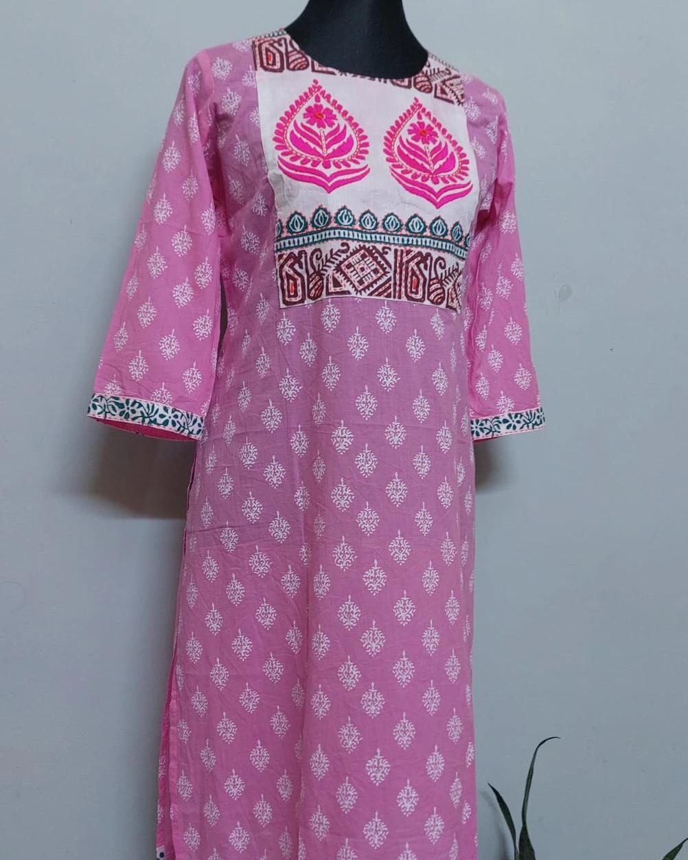 Blossom Pink Embroidered Yoke Cotton Kurti
