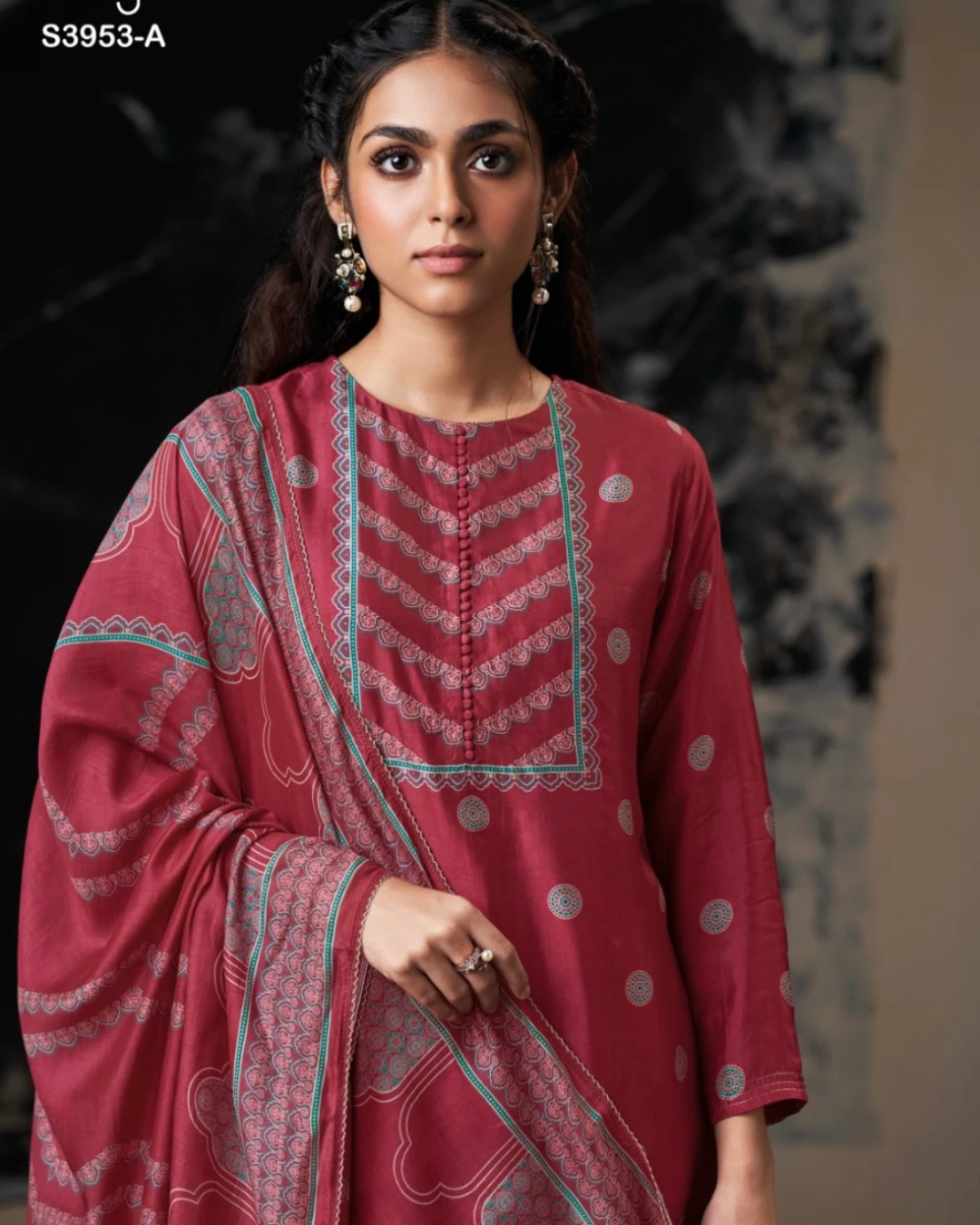 Crimson Heritage Embroidered Cotton Salwar Kameez Set