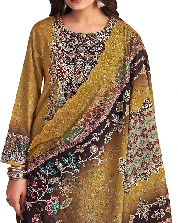 Mustard Meadow Sequined Cotton Salwar Suit Set
