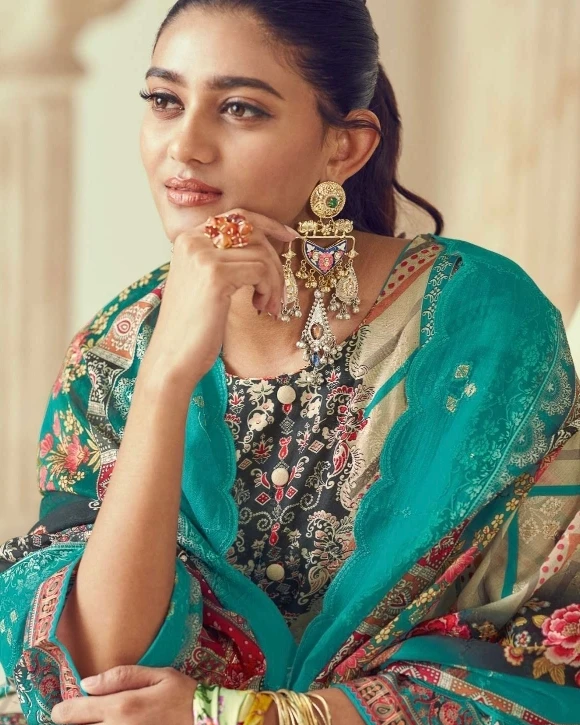 Turquoise Oasis Sequined Cotton Salwar Suit Set