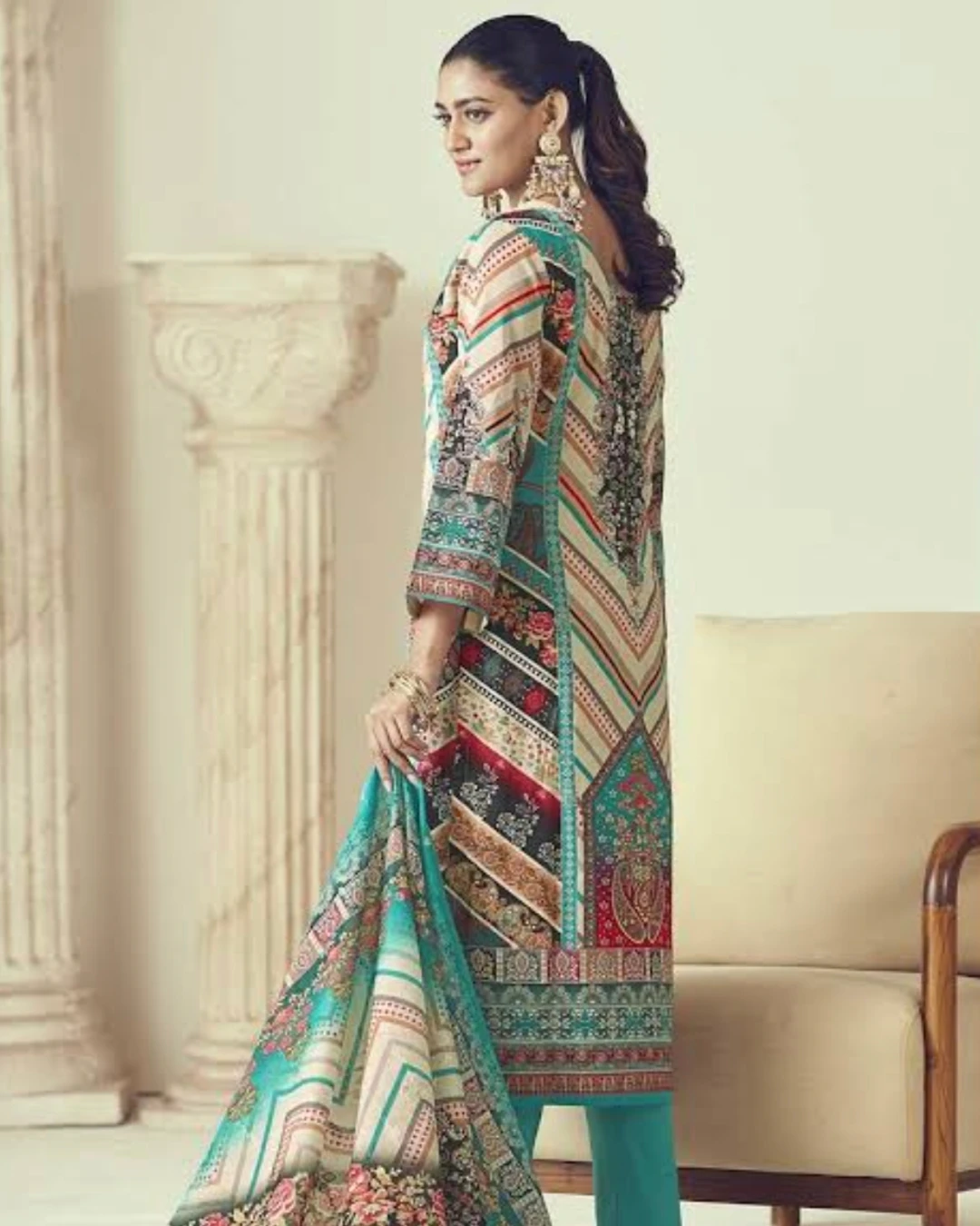 Turquoise Oasis Sequined Cotton Salwar Suit Set