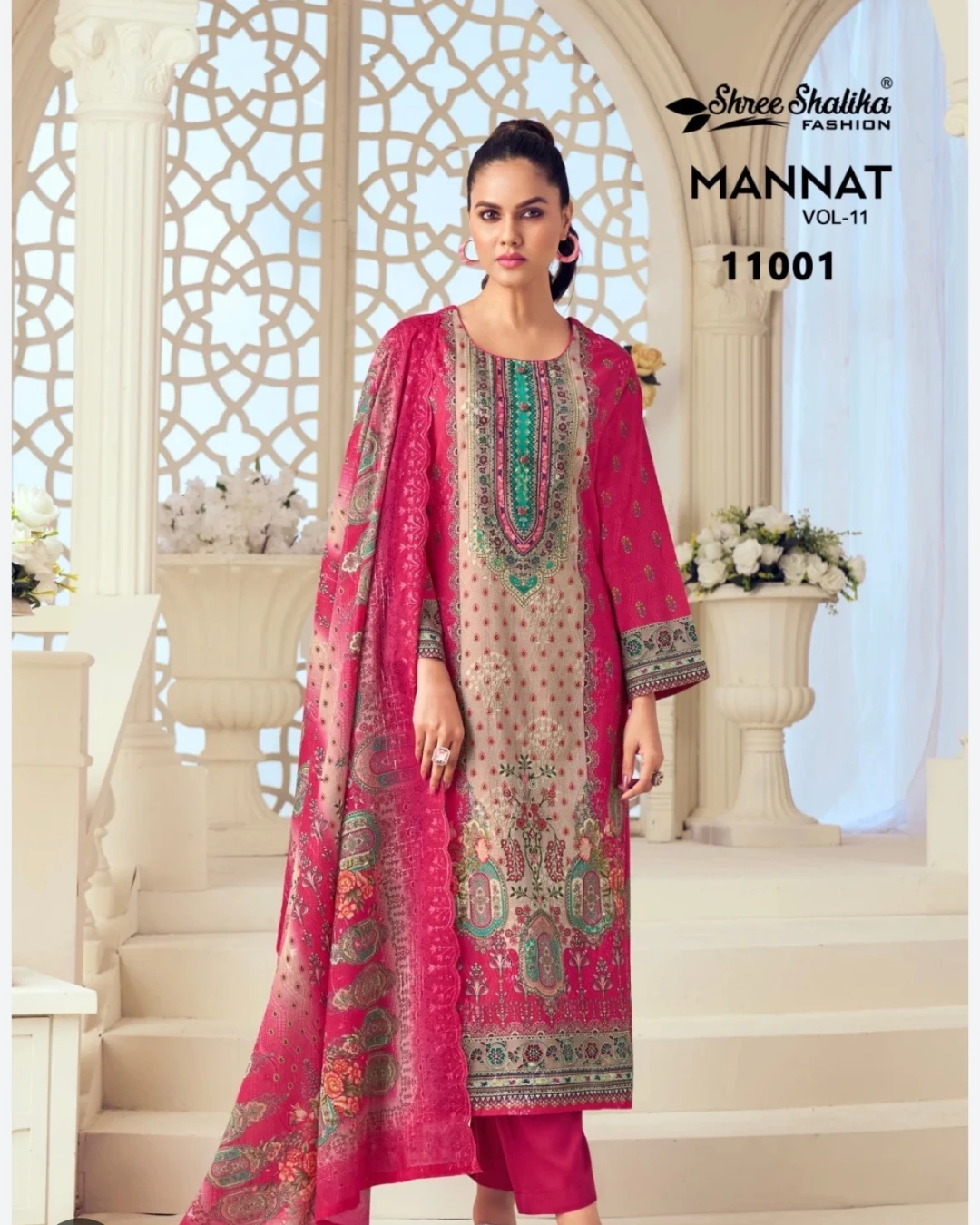 Magenta Monarch Sequined Cotton Salwar Suit Set