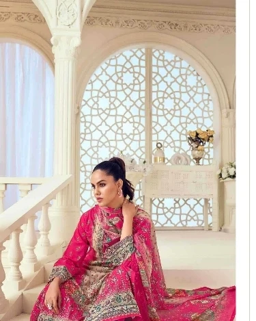 Magenta Monarch Sequined Cotton Salwar Suit Set