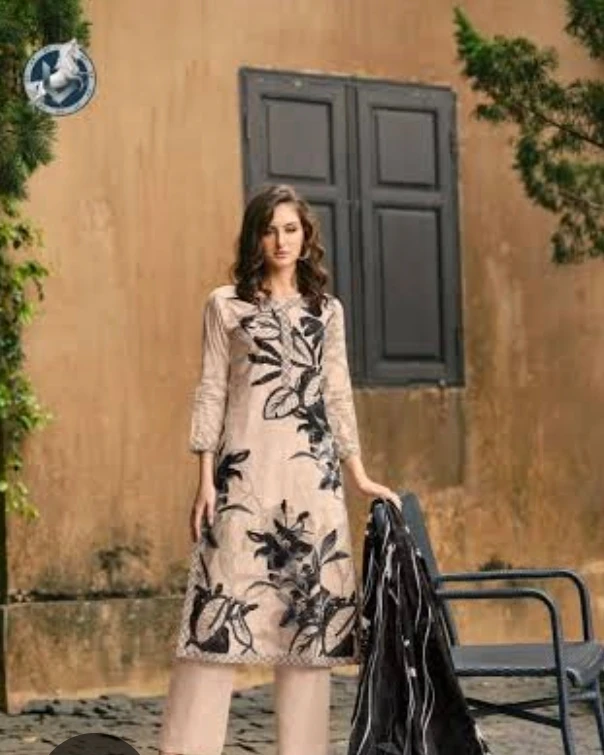 Ivory Noir Foliage Sequined Cotton Salwar Suit Set