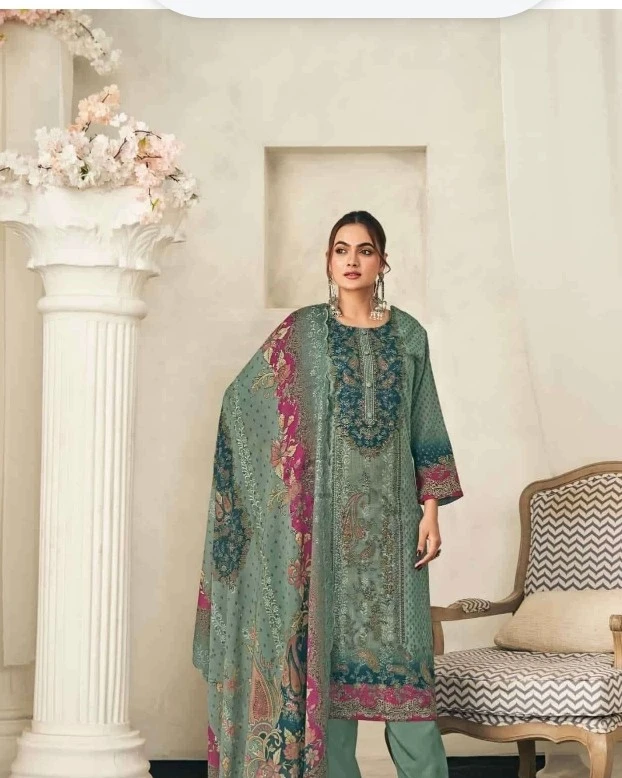 Sage Serenade Sequined Cotton Salwar Suit Set