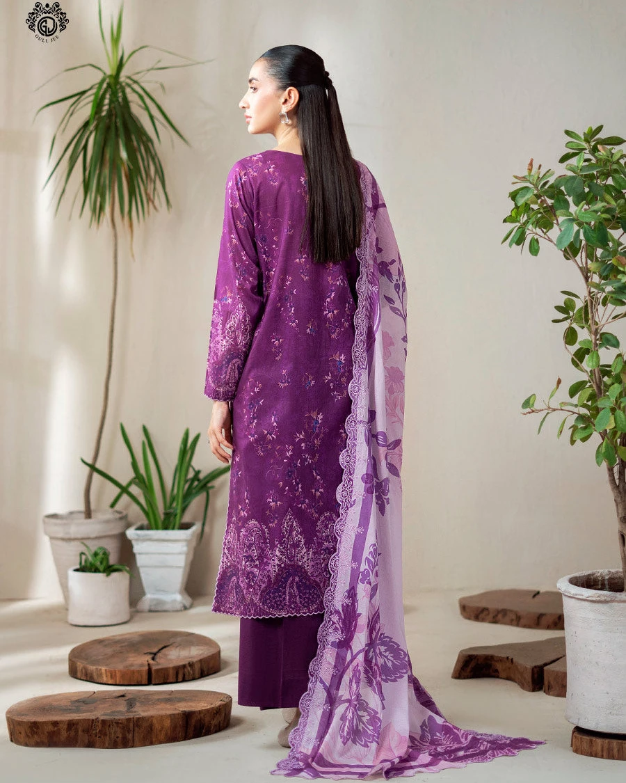 Royal Plum Blossom Embroidered Cotton Salwar Suit Set