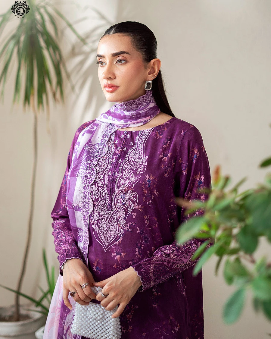 Royal Plum Blossom Embroidered Cotton Salwar Suit Set