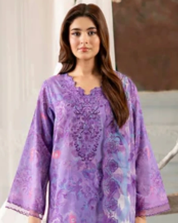 Lavender Iris Embroidered Cotton Salwar Suit Set