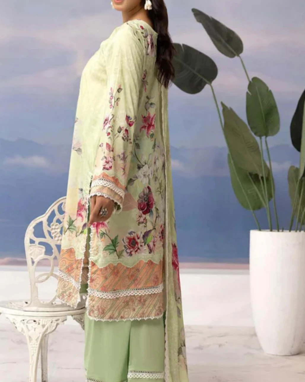 Mint Blossom Embroidered Cotton Salwar Suit Set