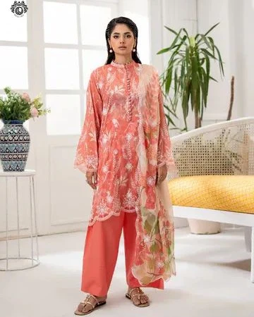 Peach Blossom Embroidered Cotton Salwar Suit Set