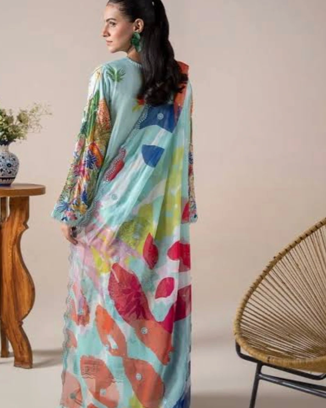 Aquamarine Tropical Embroidered Cotton Salwar Suit Set