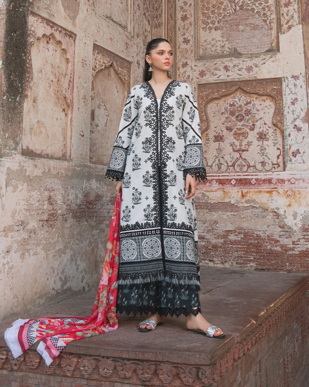 Monochrome Ivory Monarch Embroidered Cotton Salwar Suit Set