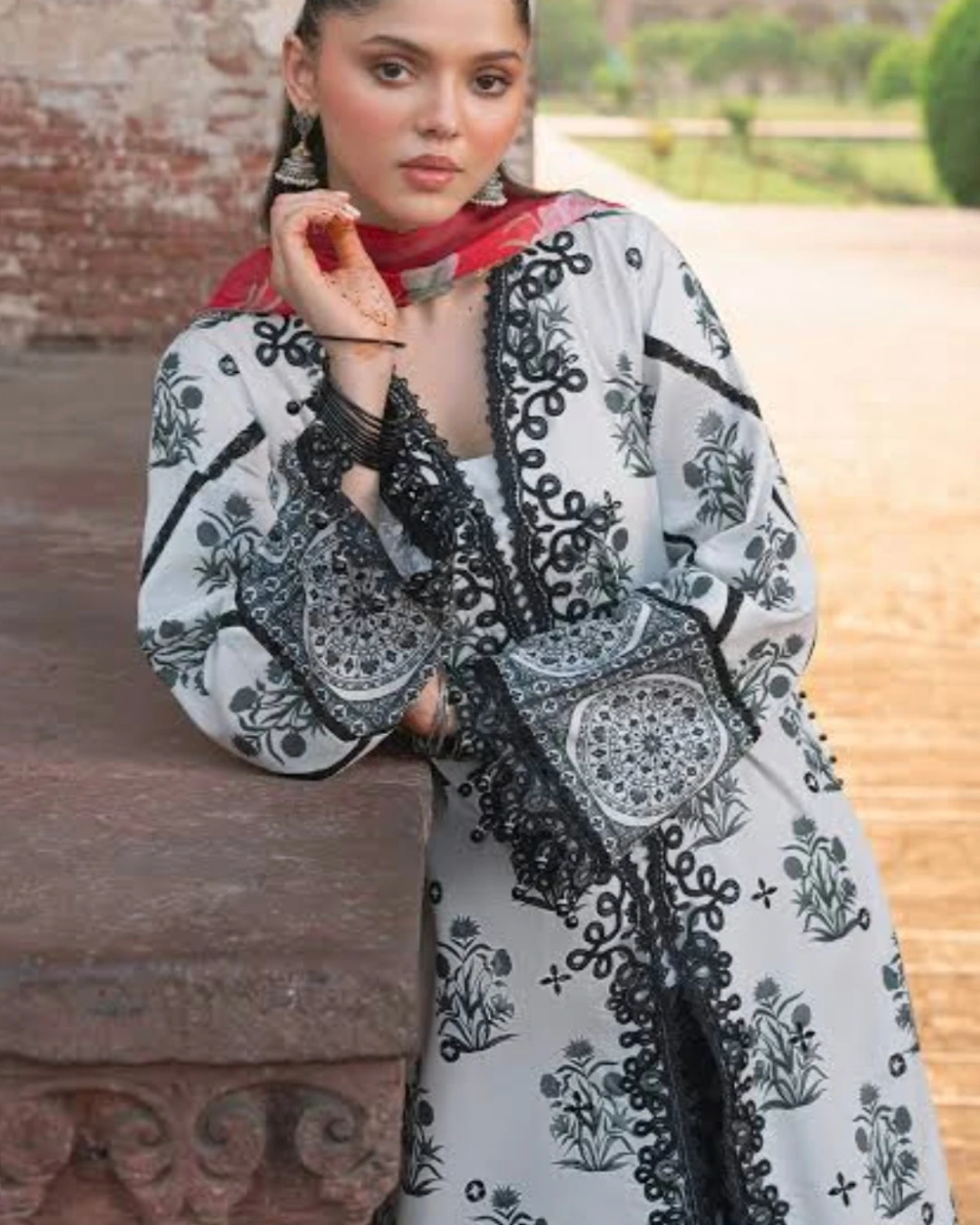 Monochrome Ivory Monarch Embroidered Cotton Salwar Suit Set