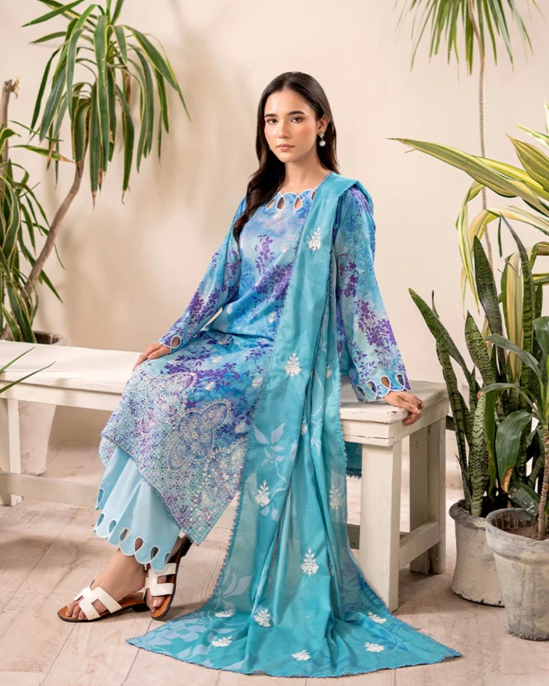 Azure Hydrangea Embroidered Cotton Salwar Suit Set