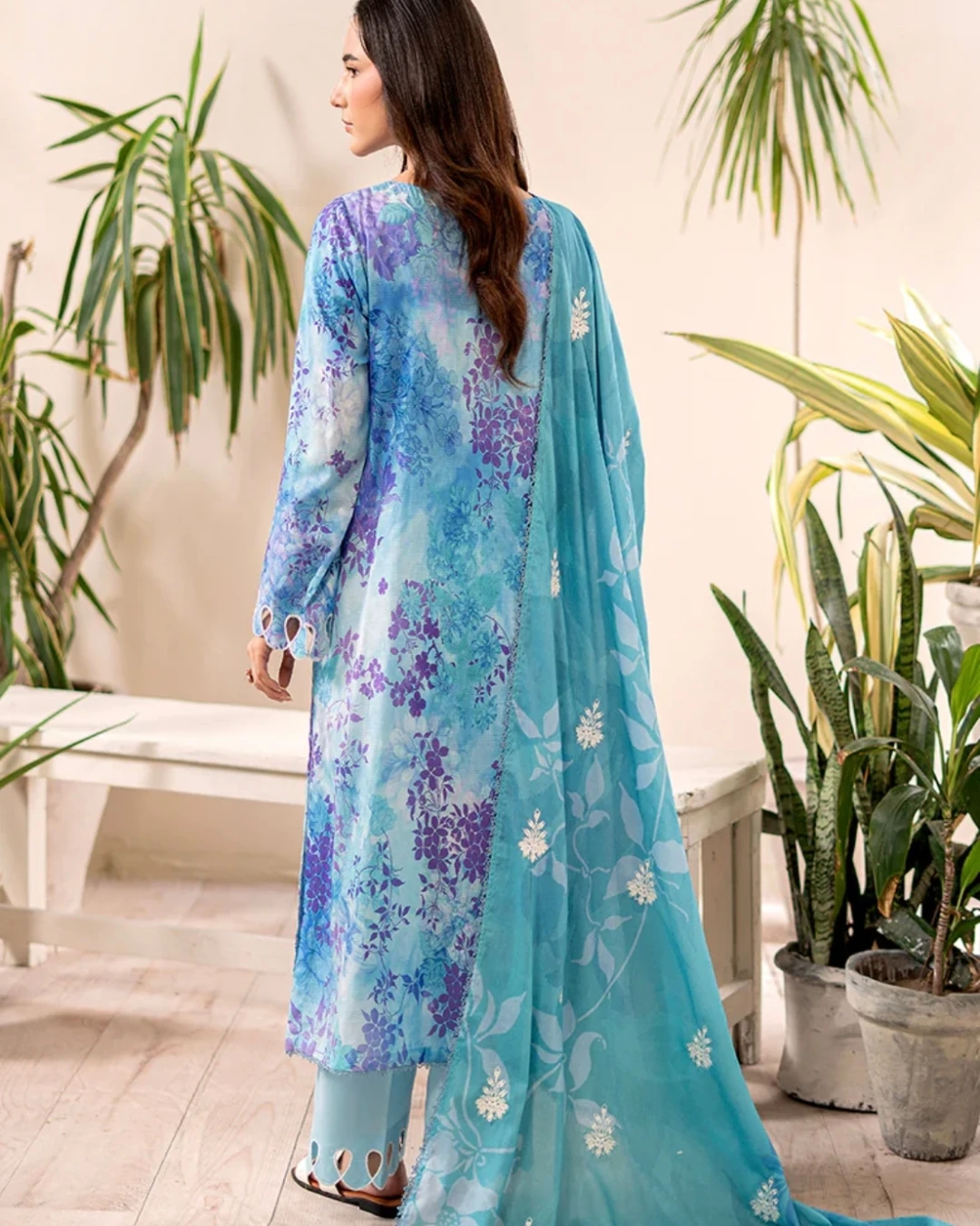 Azure Hydrangea Embroidered Cotton Salwar Suit Set
