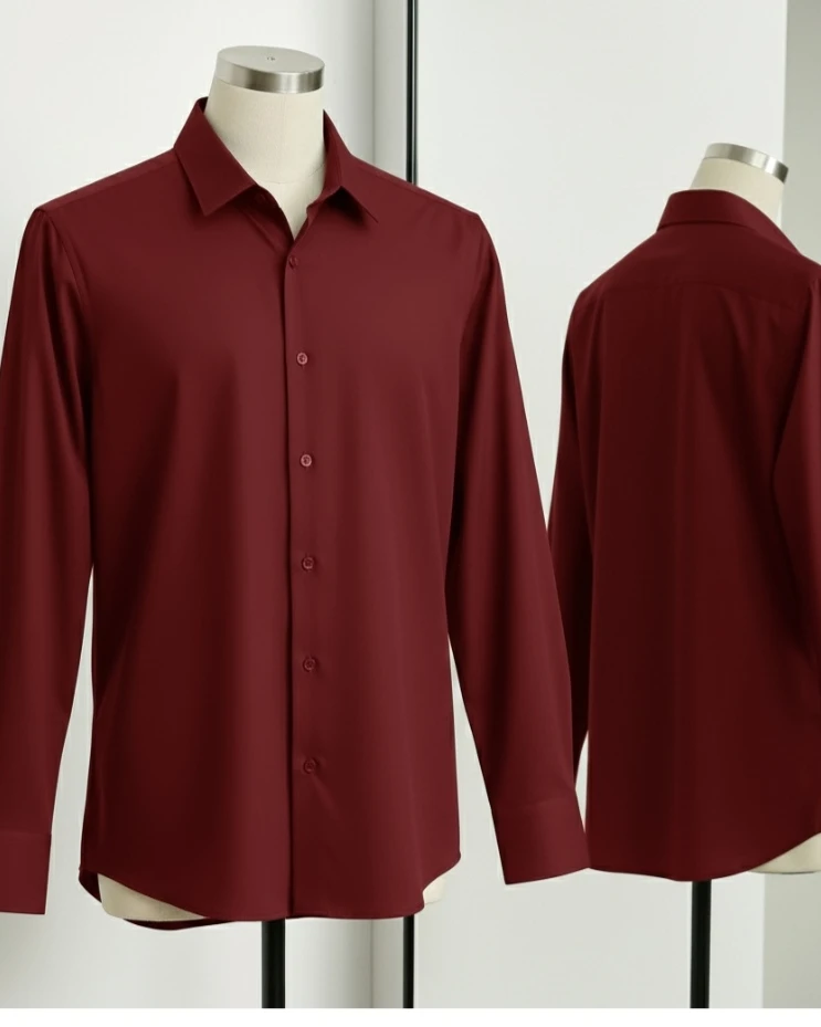Maroon Premium Micro Stretch Spandex Long Sleeve Shirt