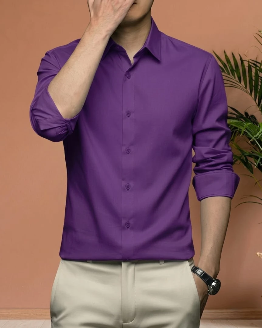 Purple Premium Micro Stretch Spandex Long Sleeve Shirt-1