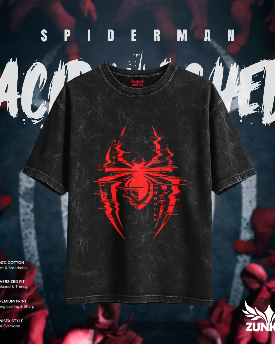 Miles Morales Glitch Spider Acid Wash Tee